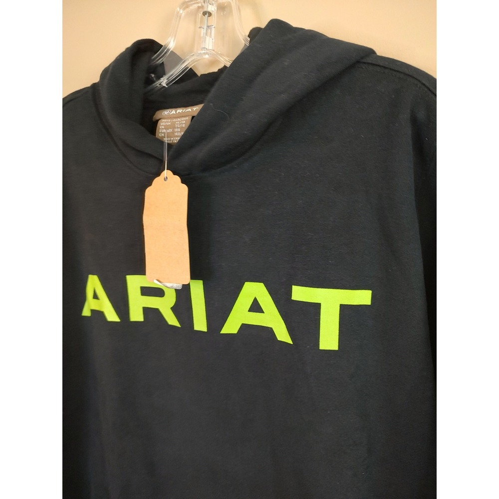 Ariat Boys XL 18 Black Neon Green Logo Fleece Hoodie Sweatshirt 10037138 - Picture 6 of 8